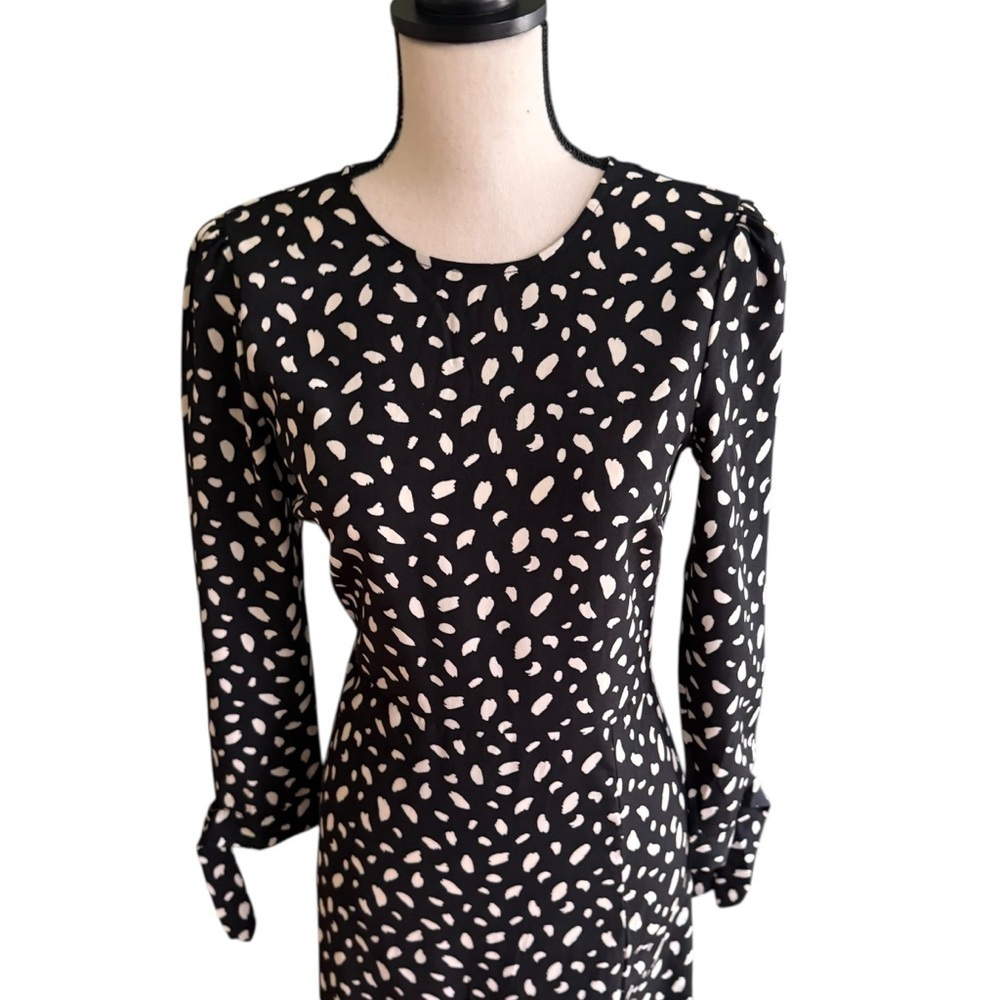 Edit by Nine Black White Patterned Midi Dress Slit Sleeve Tie Size S - Picture 6 of 13